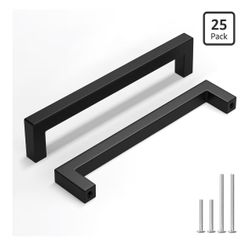 homdiy 25 Pack Black Cabinet Handles, 6-5/16 Inch(160 mm) Hole Centers Cabinet Pulls, Matte Black Square Drawer Dresser Handles, Kitchen Hardware for 