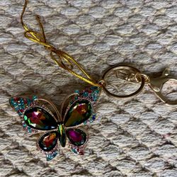 Butterfly Keychain Sparkling Crystal Rhinestones Keyring Bag Pendant Pink Blue