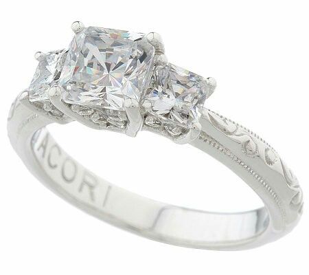 Tacori Epiphany Diamonique Princess Cut 3 Stone Ring Size 6