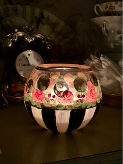 Mackenzie Childs Hand-Painted Floral Candle Holder Bowl