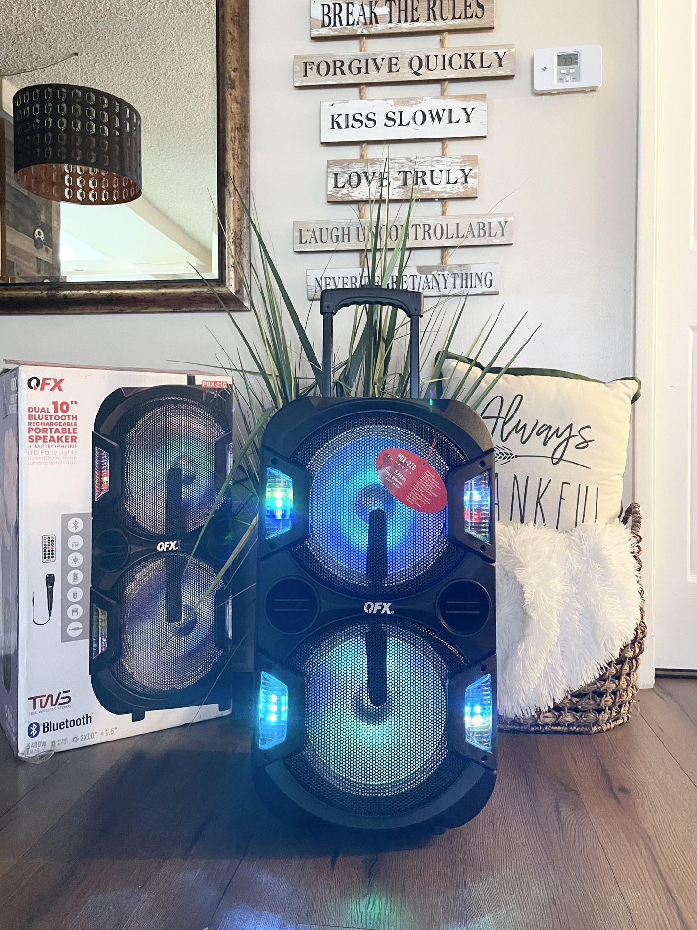 QFX doble 2x 10β Bluetooth rechargeable Party Speaker With Microphone And LED Lights ππ€πΆ