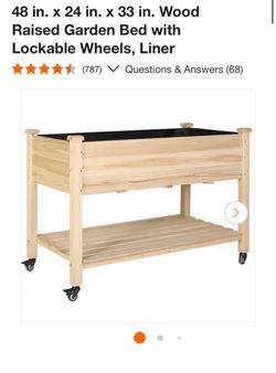 48 in. x 24 in. x 33 in. Wood Raised Garden Bed with Lockable Wheels, Liner