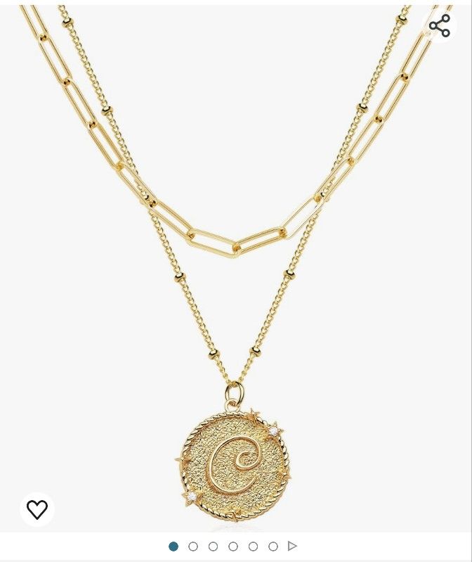 Initail Letter C Necklaces for Women 14K Gold Plated Cubic Zirconia Layering Paperclip Chain Choker Necklace Dainty Pendant