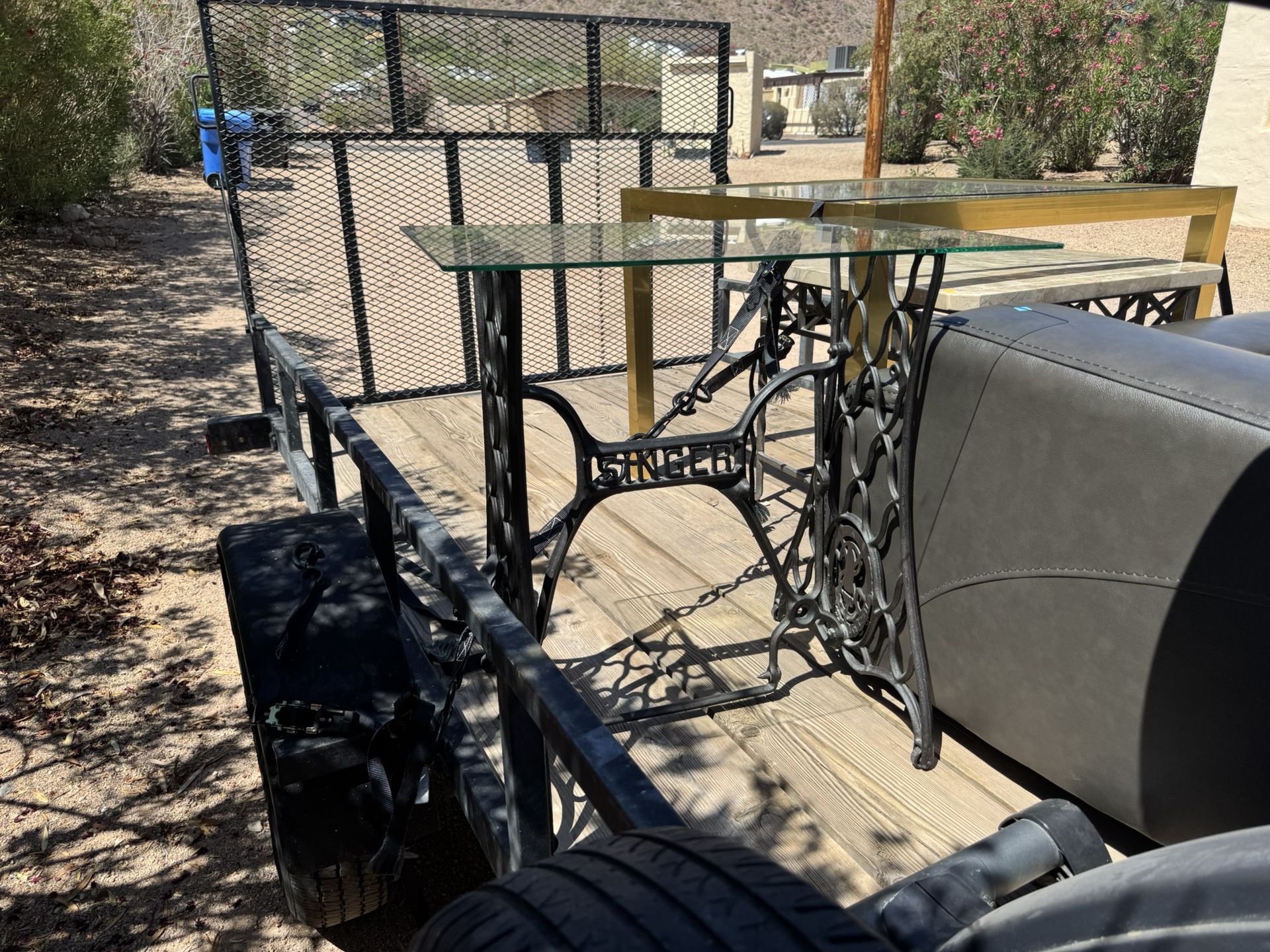 Table with glass top originally Singer sewing machine historic artifact- Can deliver if needed
