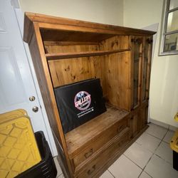 Solid Wood Hutch Cabinet — Vintage Look, Great Storage