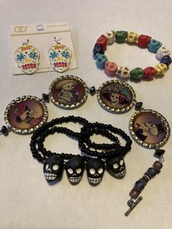 Sale! Day Of The Dead Jewelry Set, Skulls, Dia De Muertos, Halloween