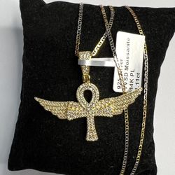Brand new 925 Sterling Silver Moissanite Angel wing pendant necklace size 20” 