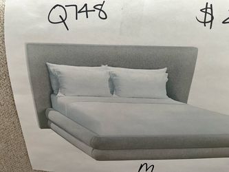 New Queen size platform upholstered bed. Light gray