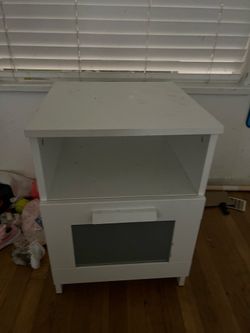 White Nightstand with Open Shelf and Drawer