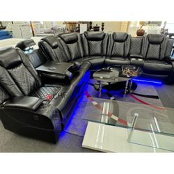  Leather Living Room Reclining Sectional Sofa 