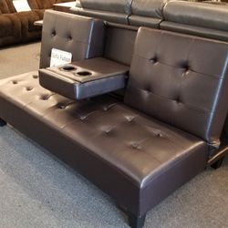 Brand New 79" x 44" Brown Or Black Faux Leather Sofa Futon With Cup Holder