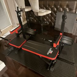 Full Squat Rack With Weights and Bench 