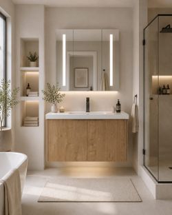 Wall Mounted Bathroom Vanity with Sink Combo Modern 36-Inch Single Bathroom Vanity Set with Top Basin &Storage Cabinet Wood Hanging Bath Cabinet w/Res