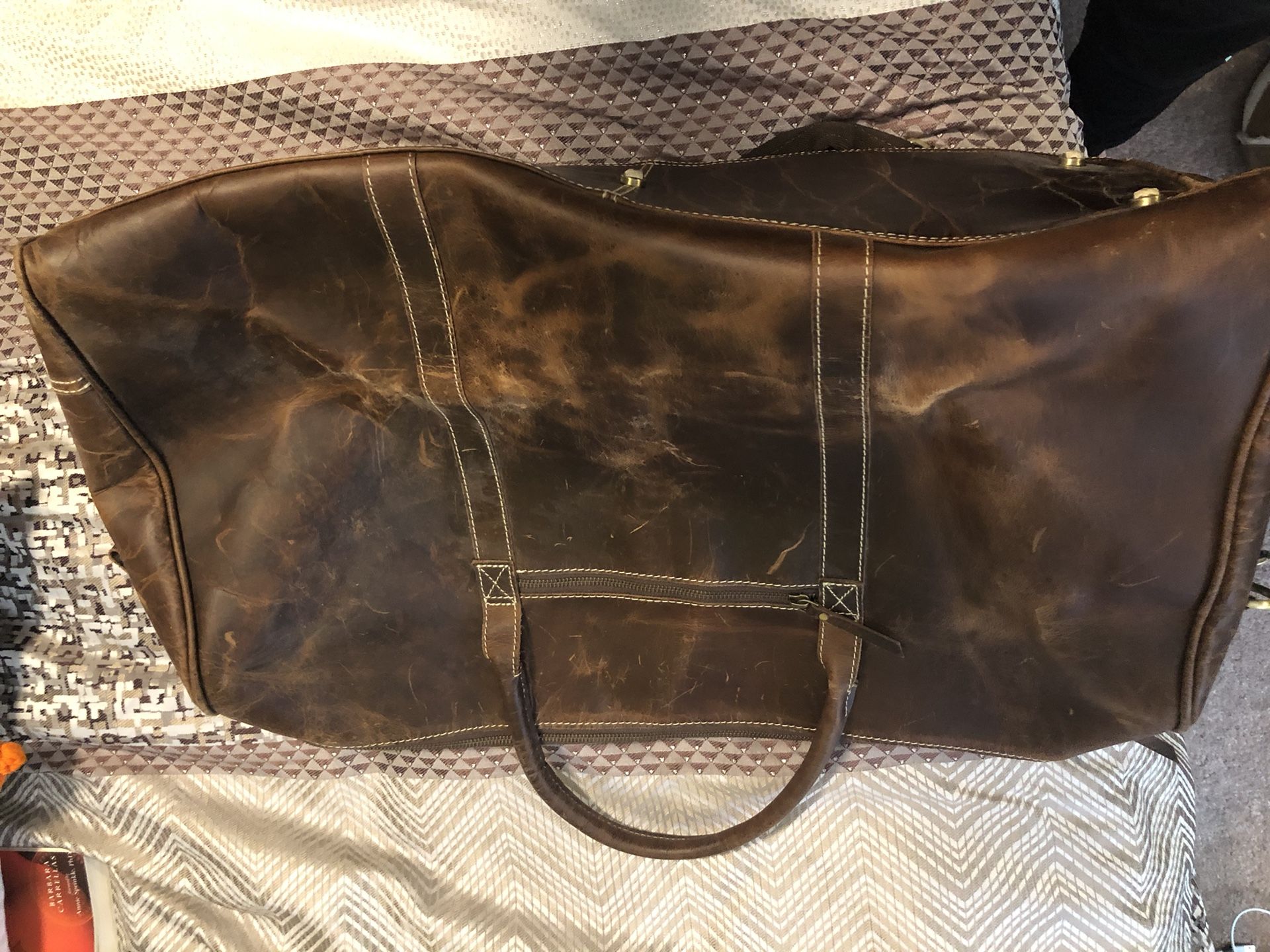24” Brown Leather Duffle Travel Bag, Like New