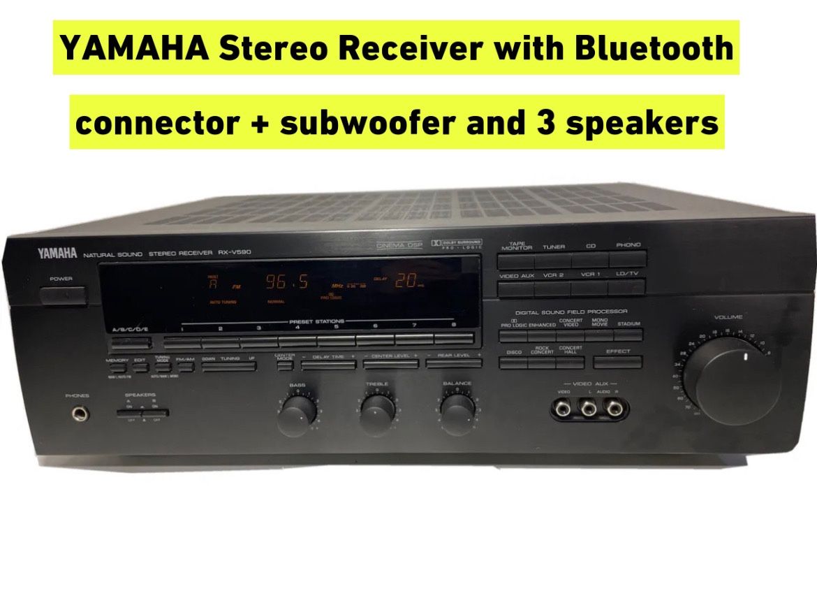YAMAHA Stereo Receiver with Bluetooth connector + subwoofer and 3 speakers