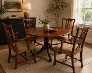 Solid Wood Round Dining Table Set – 4 Chairs