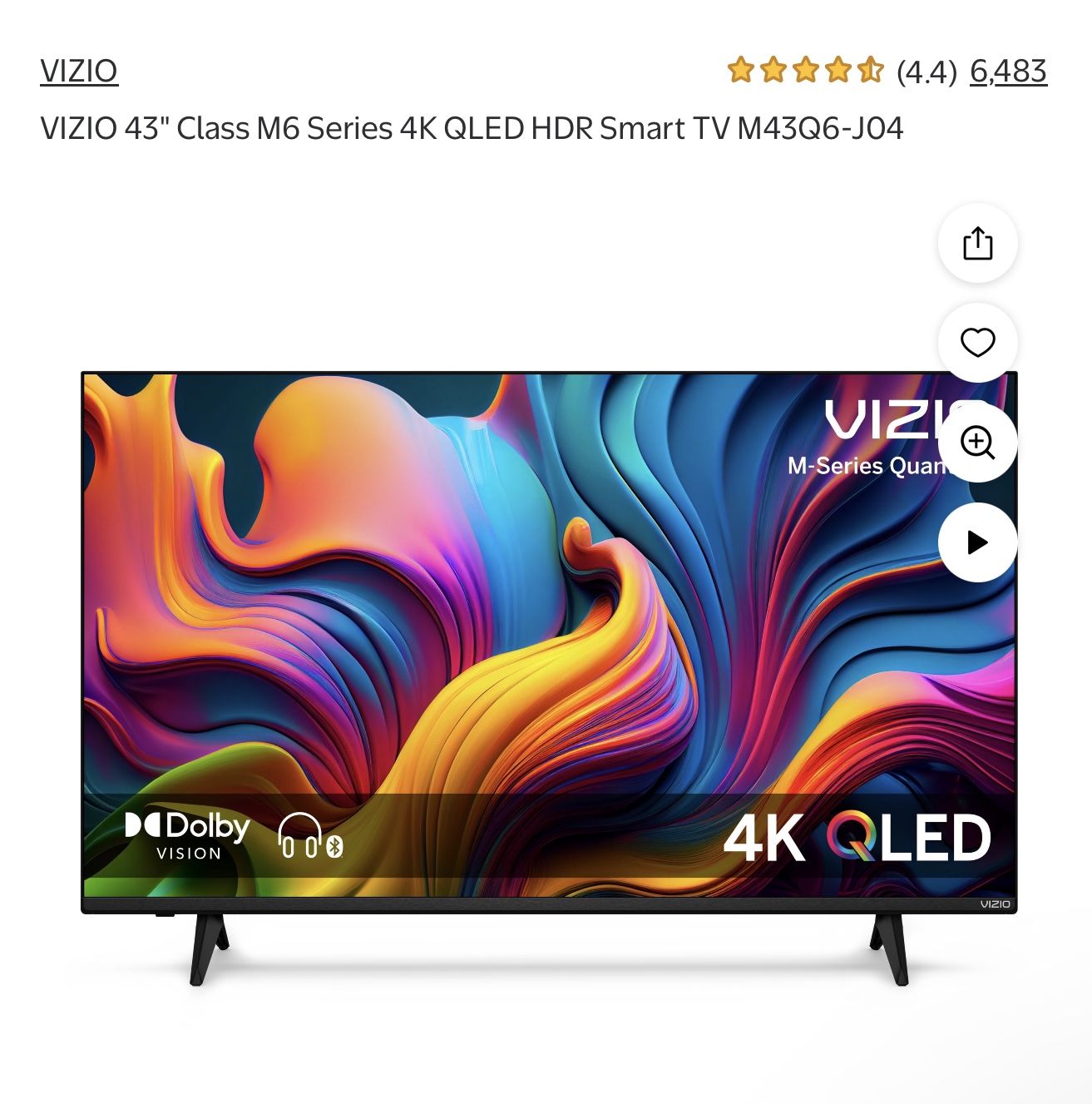 VIZIO 43" Class M6 Series 4K QLED HDR Smart TV M43Q6-J04