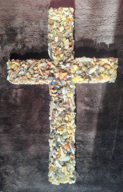 Handmade Multi-Layered Natural Stone & Mineral Cross Wall Art (15" x 20")