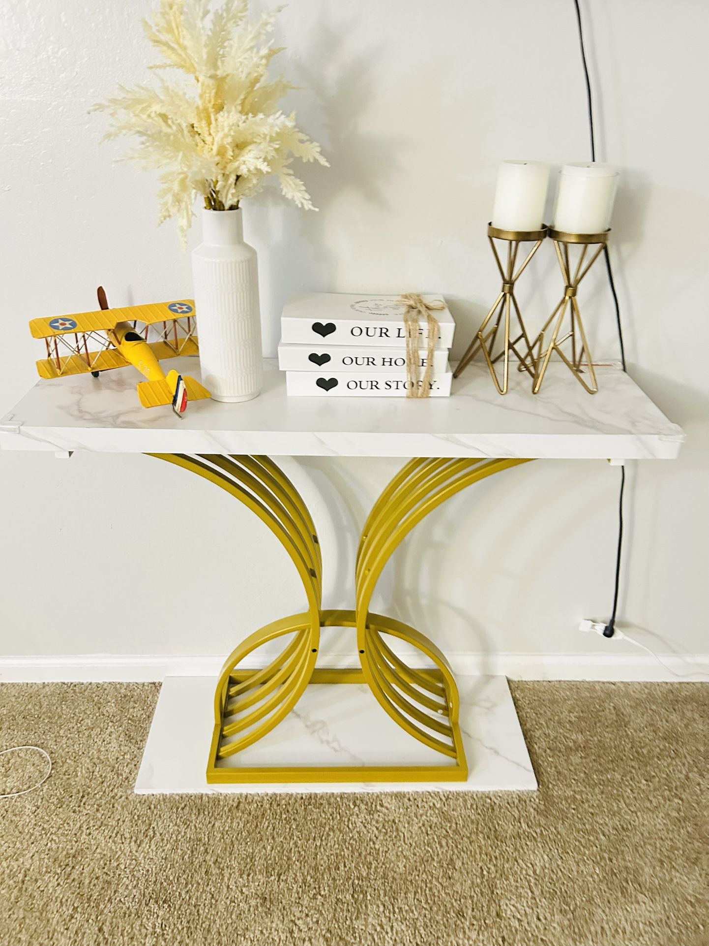 Modern Gold & Wood Console Table