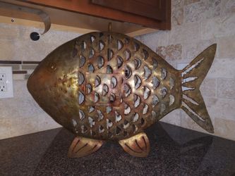 Large Copper Hanging Fish Candle Holder