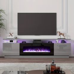 NEW!  Gray  80 Inch Tv Stand Fits Up To 98 Inch TVs LED Lights