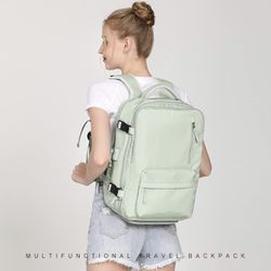 Travel Backpack With USB Port, Mint Green, New