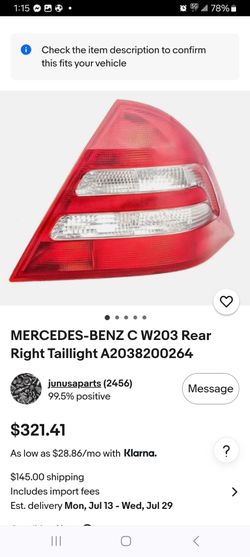 Mercedes Benz C 203 Rear Right Taillight
