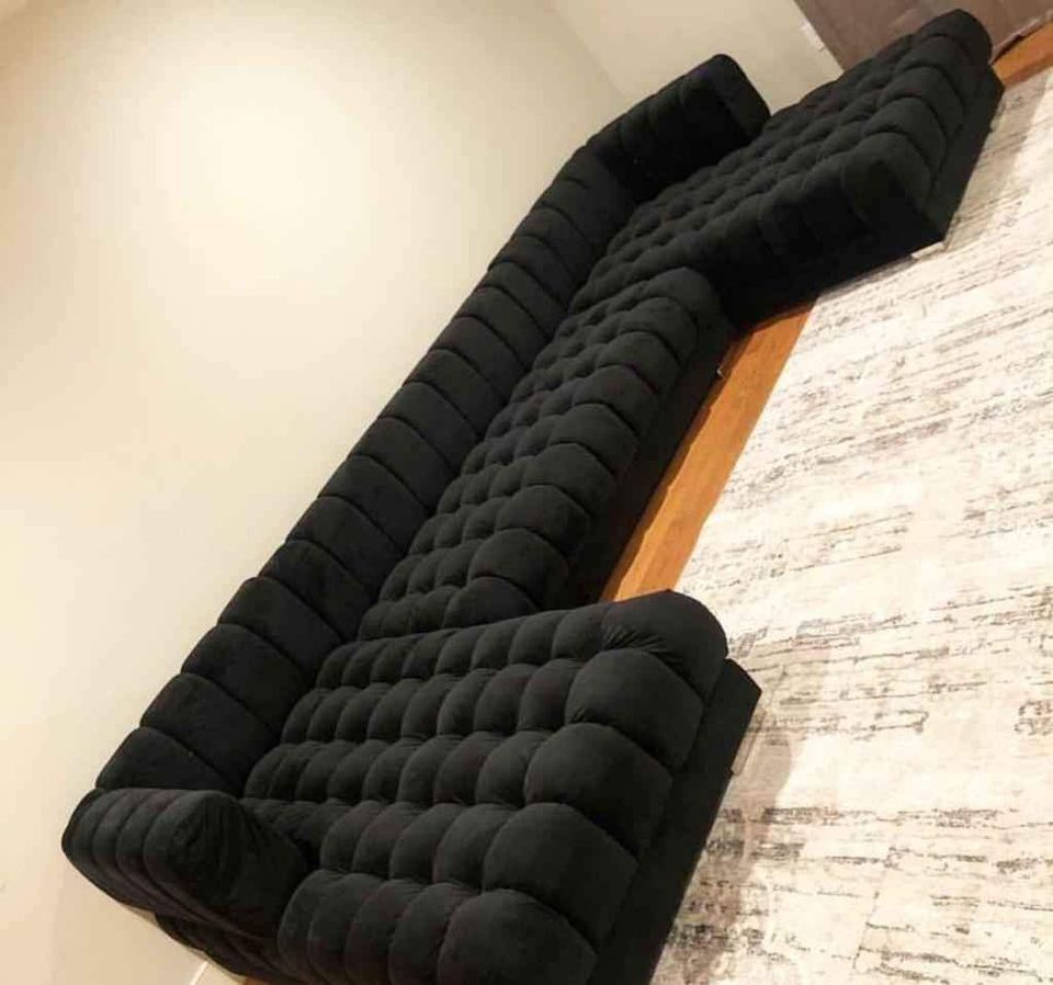 Ariana Black Velvet Double Chaise Sectional 📌 Fast Delivery,  Finance Available 