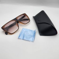 Black and light Brown Flat square Frame Shiny plastic Sunglasses with Anti-Reflective Sun protection