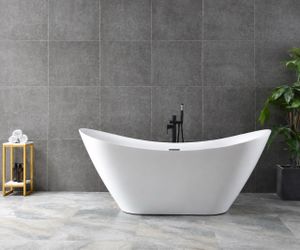55-59-63" Acrylic Freestanding Soaking Double slipper bathtub with Overflow Drain