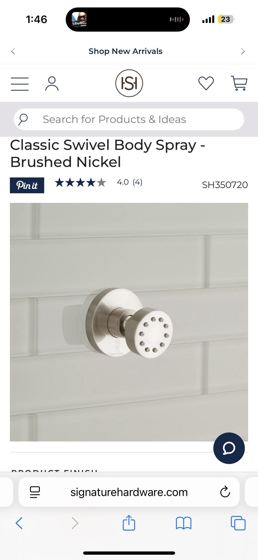 Signature HW Classic Swivel Body Spray - Brushed Nickel