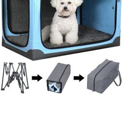 Qpinkpet Soft Foldable Dog Crate Kennel for Car, 4 Door Soft Sided Dog Crate for Medium Large Dogs with Strong Steel Frame, Indoor Outdoor
