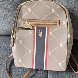 Polo Ralph Lauren Backpack – Brown/Beige with Red & Navy Stripe