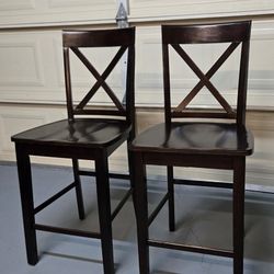 Diamondback 24" High Solid Wood Counter Stool Dark Brown Included 2 Cushions. (Set of 2)