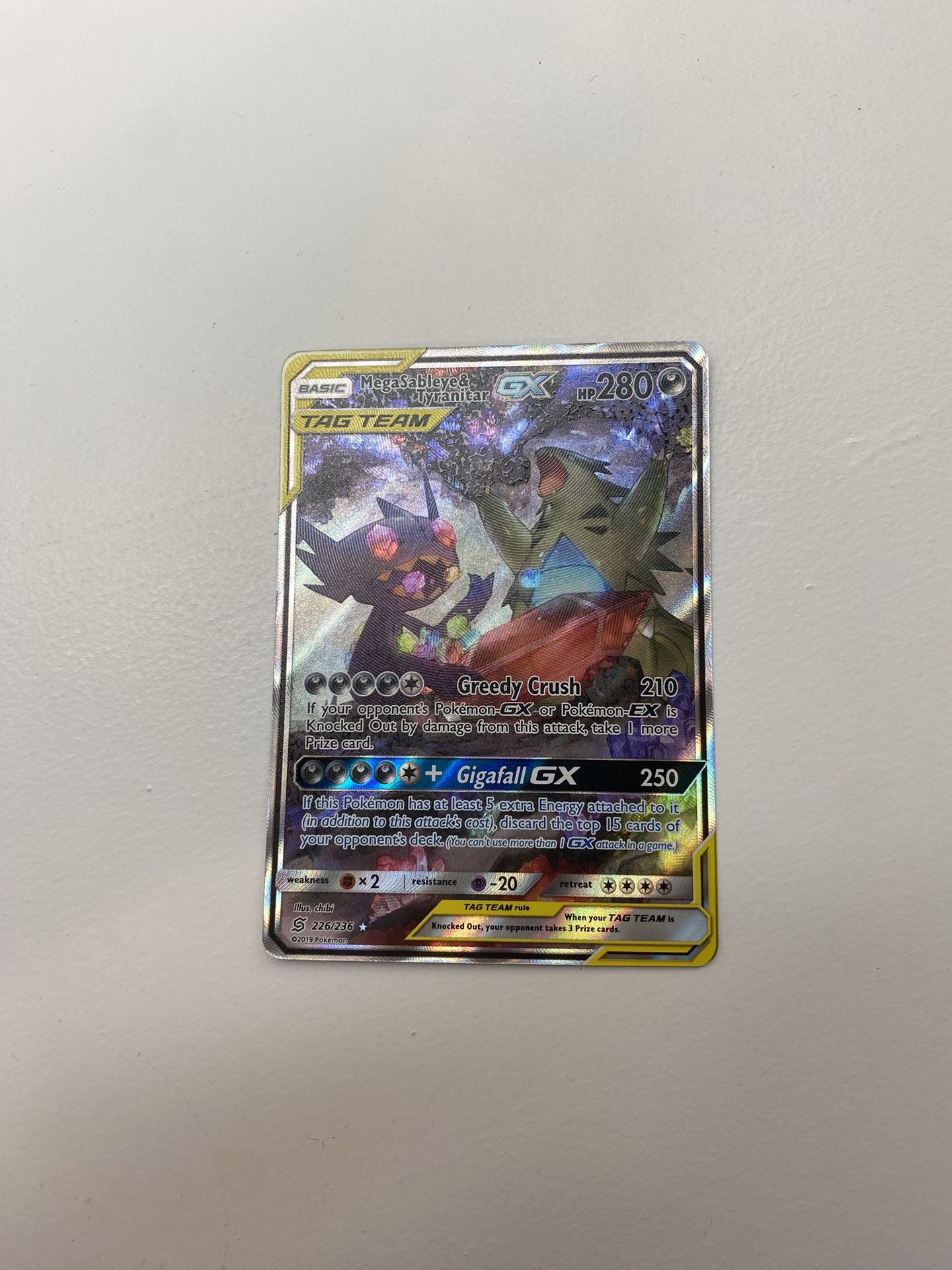 Mega sableye and tyranitar tag team GX in pristine condition