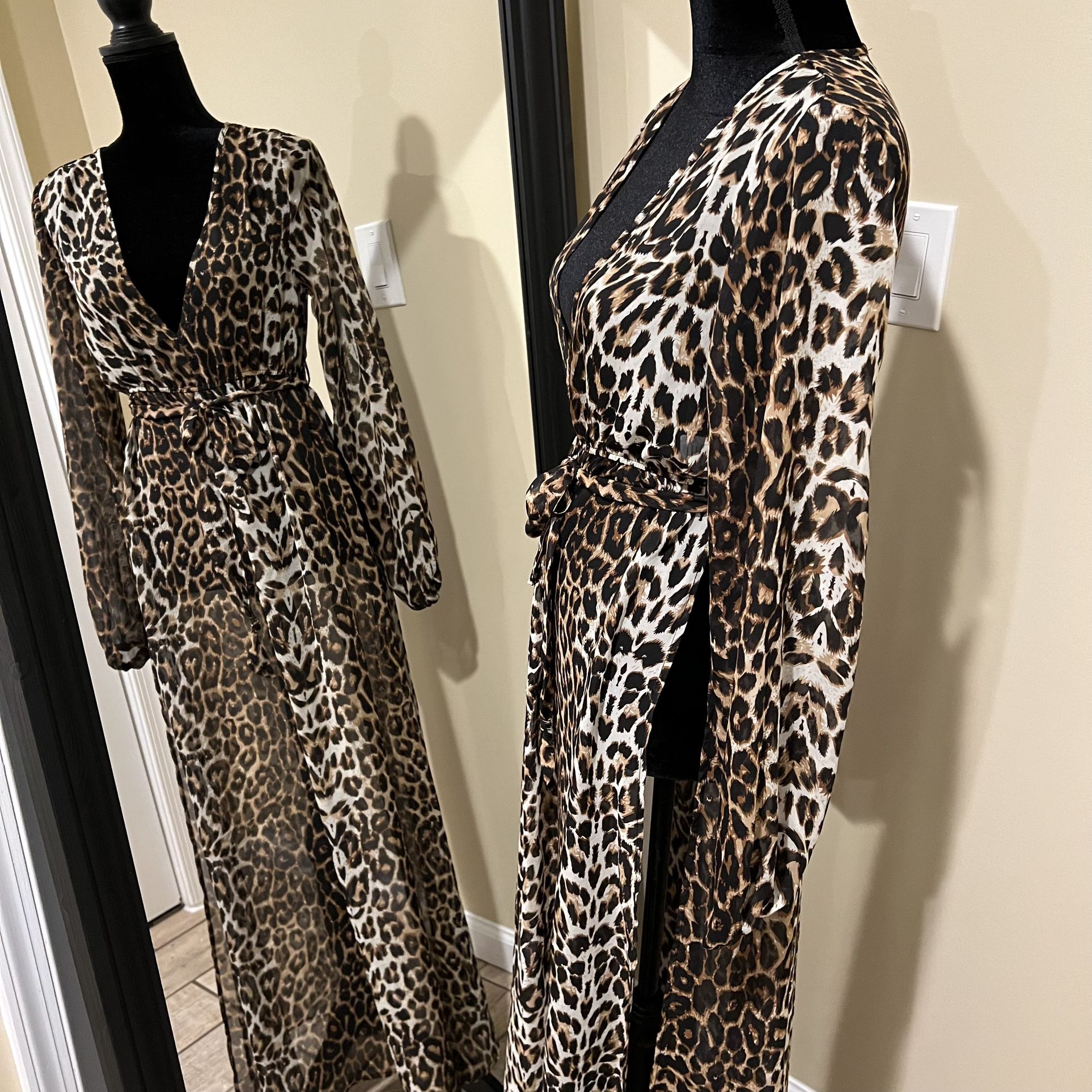 Summer Beach Cardigan Cover Up Beach Chiffon Dress Animal Print Leopard ...