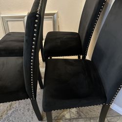 4 Black Velvet Upholstered Dining Chairs