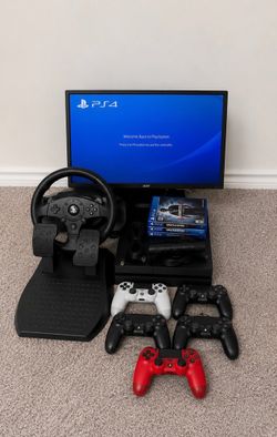 Ps4 With Controllers Games Wheel Monitor Camera