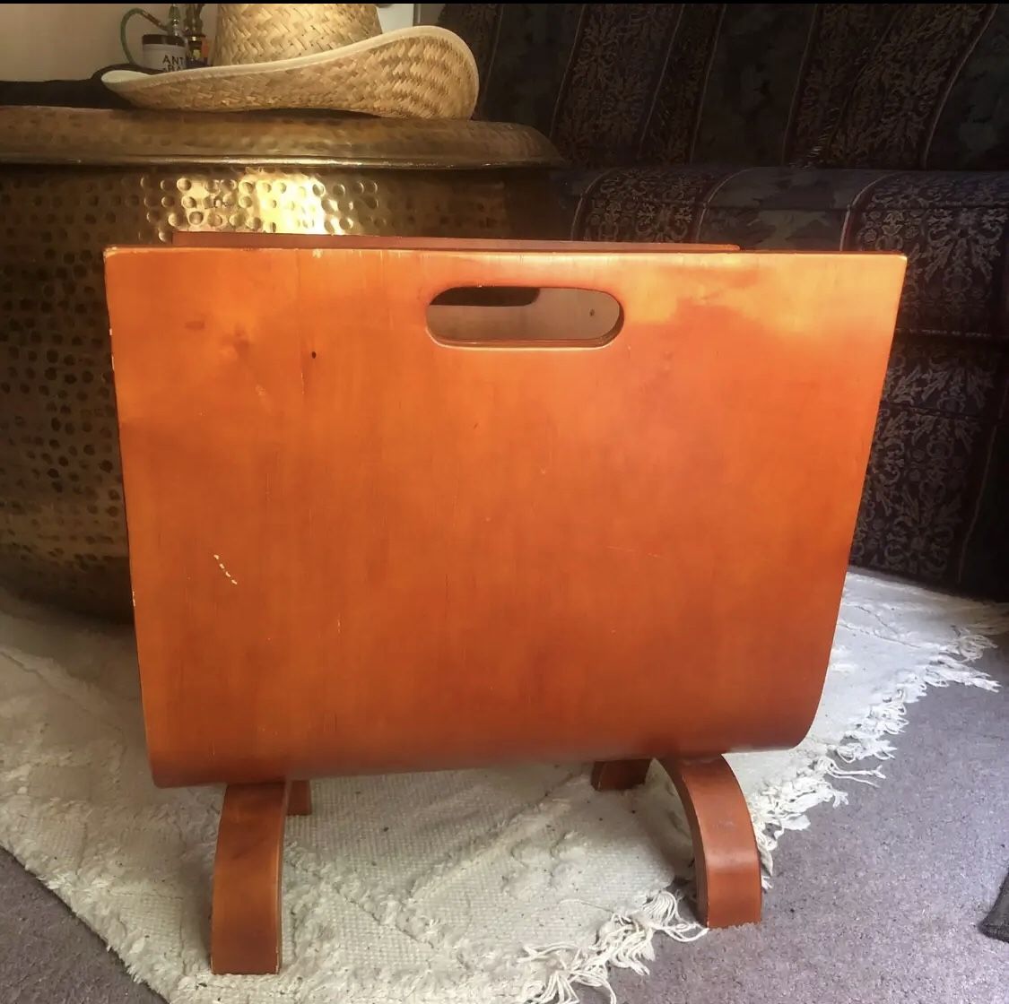 Midcentury MCM Alvar Aalto Style Bentwood Plywood Magazine Rack Record Holder