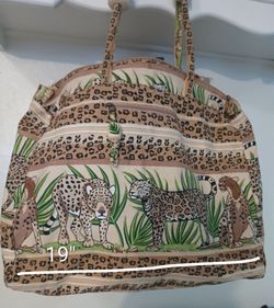 Large Leopard Print Canvas Tote Bag 19"