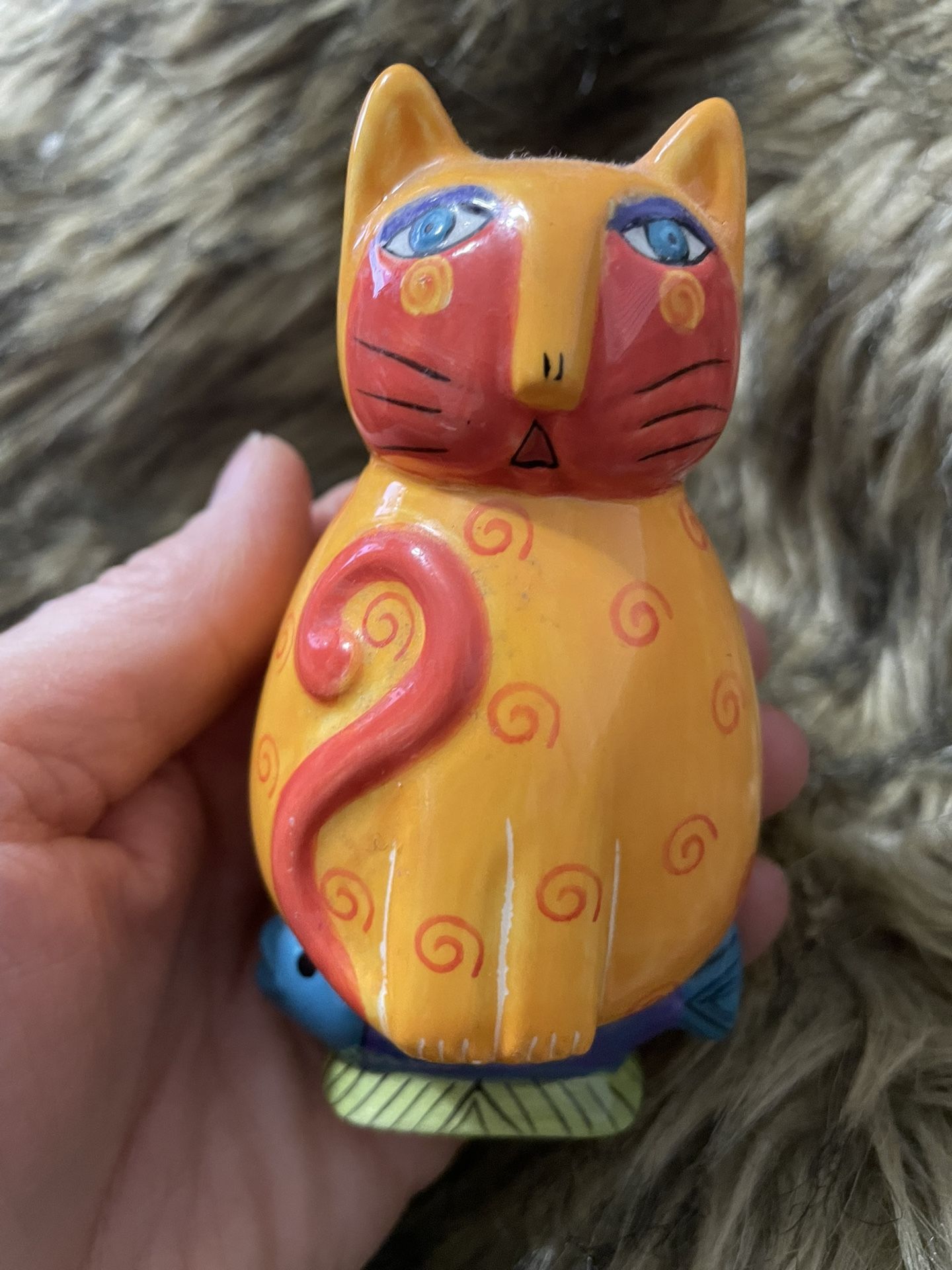 Laurel Burch Cat and Fish Magnet Bud Vase 4”