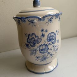 Blue & White Floral Ceramic Lidded Jar