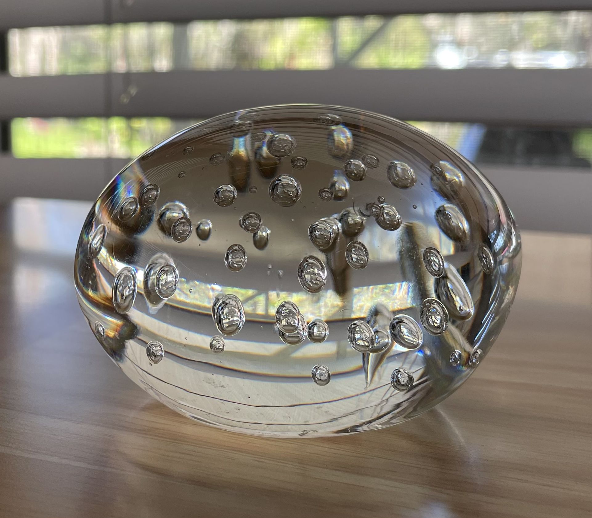 VINTAGE - Clear Design Art Glass w/ Controlled Bubbles - Dome on a Flat Base