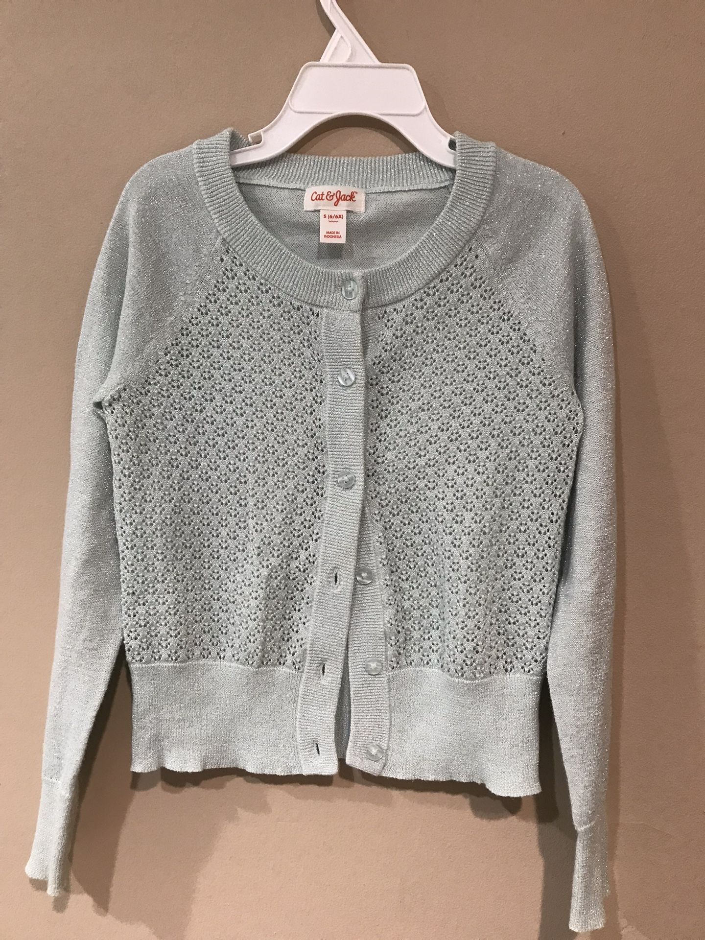 Cat & Jack Girl’s Pale Blue 74% Cotton/Polyester Metallic Blend Top, S (6-6x)