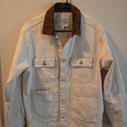 Cream Denim Jacket w/ Brown Corduroy Collar
