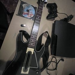 PS3 Slim 120 Gig W Guitar And 2 Games Plus Control 
