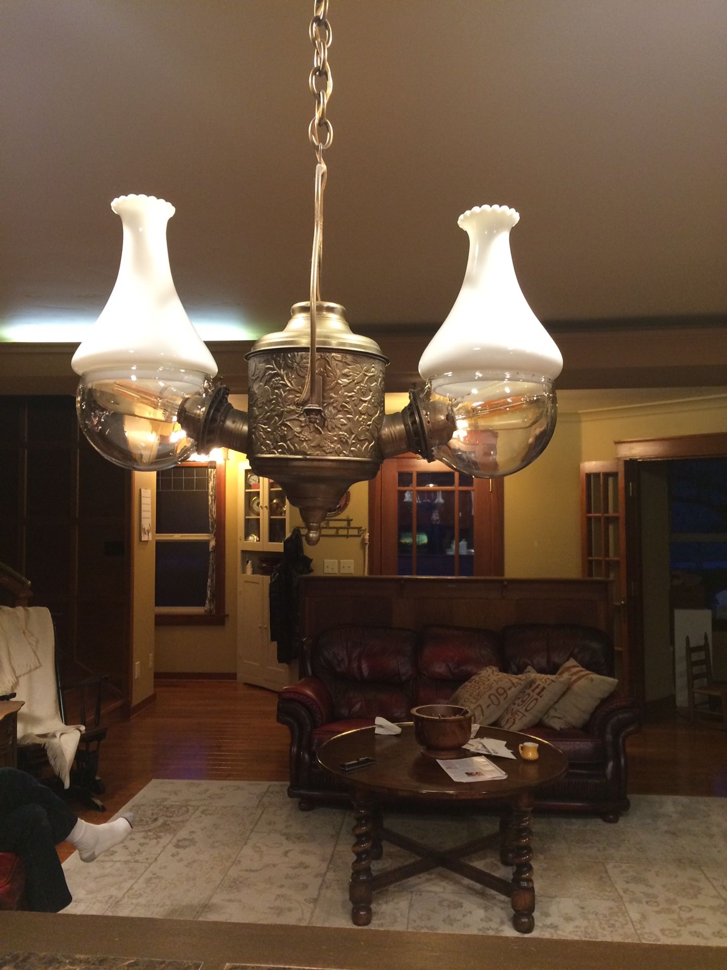 Double Angle Lamp Co. Vintage Dance Hall Light. Electrified. Was originally gas.