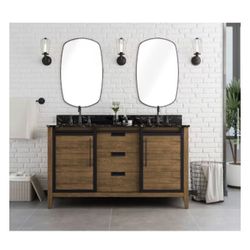 allen + roth Haverhill 60-in Summer Oak Undermount Double Sink Bathroom Vanity with Black Engineered