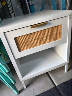 White Rattan Nightstand
