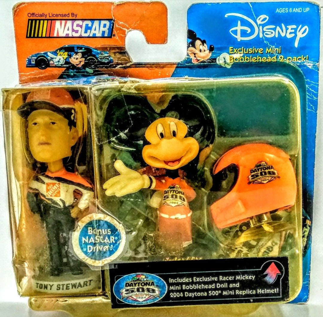 DISNEY NASCAR MINI BOBBLEHEAD 2-PACK TONY STEWART- MICKEY MOUSE W/HELMET 2004